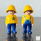 Lot of 2 Vintage 1990 Playmobile Fisherman Figures Yellow and Blue
