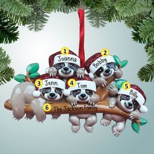 Sloth Family - Family of 5 - Personalized Christmas Ornament