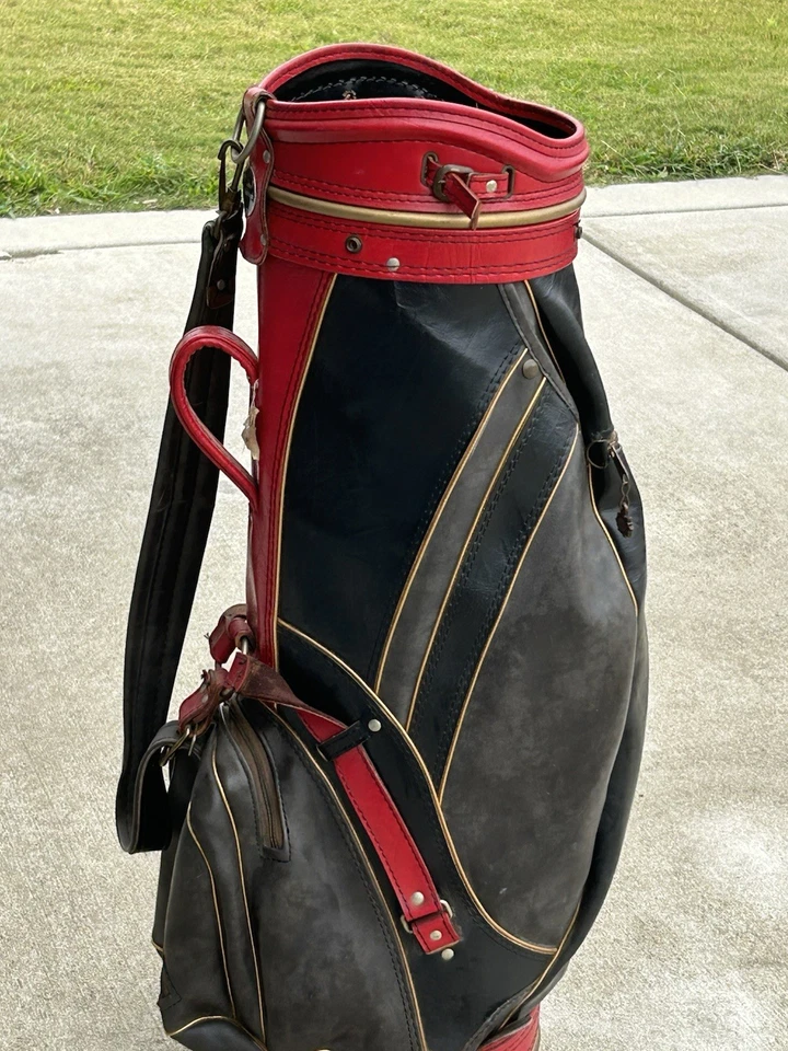 Bolsa de golf Ben Hogan AMF Staff roja negra divisor de 3 vías borde de cuero vintage Foto 2 de 4