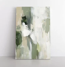 Abstract Olive Green Beige Oil Painting Print on Framed Canvas Wall Art, Neutral