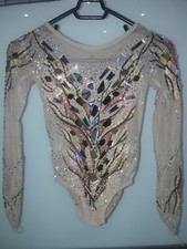 Exclusive Beige Rythmic gymnastics competition leotard/ice skating with crystals