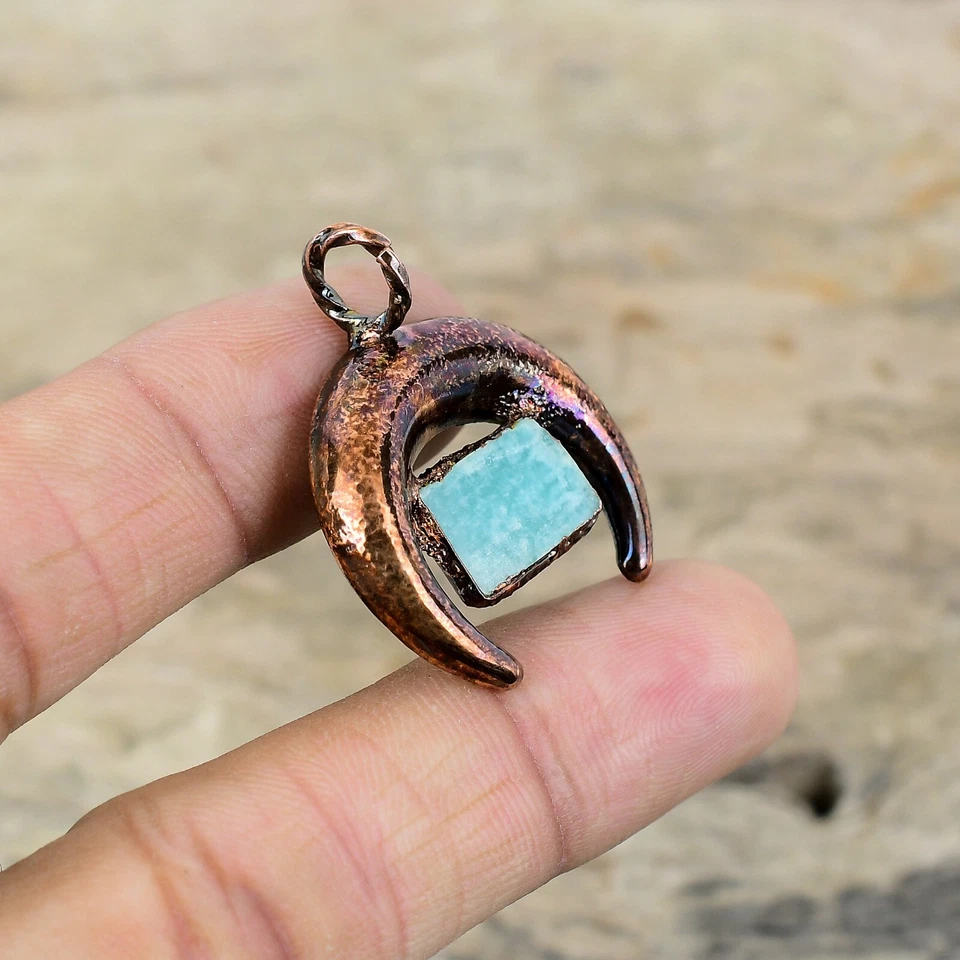 Venta Día de la Madre Radiante Natural Amazonita Electroformado Hecho a Mano Colgante Cobre Foto 4 de 4