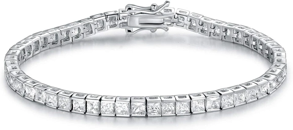 3mm Round Cut Simulated Diamond Women's Tennis Bracelet 7" 14K White Gold Plated - Image 4 of 4