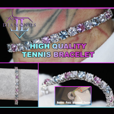 Pink Simulated Diamond Tennis Bracelet | Blue Diamond Tennis Bracelet