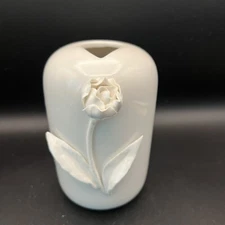 K&K Interiors 5.25 Inch White Ceramic Vase with Raised Flower