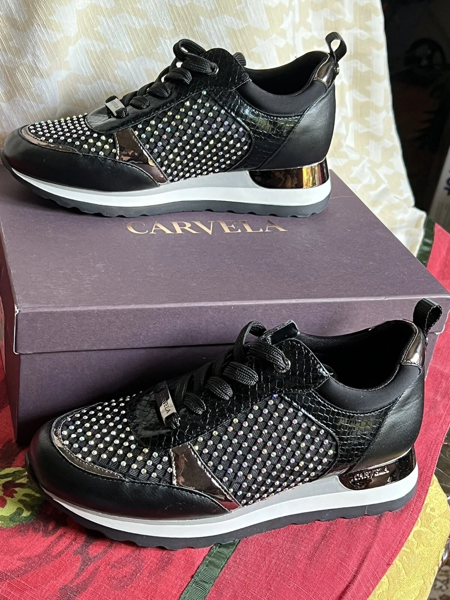 Tilstand Guvernør Børnehave Carvela (Kurt Geiger) Ling Crystal Detail Sneakers/Black/Multi/US7,5/EUR38/$145  | eBay