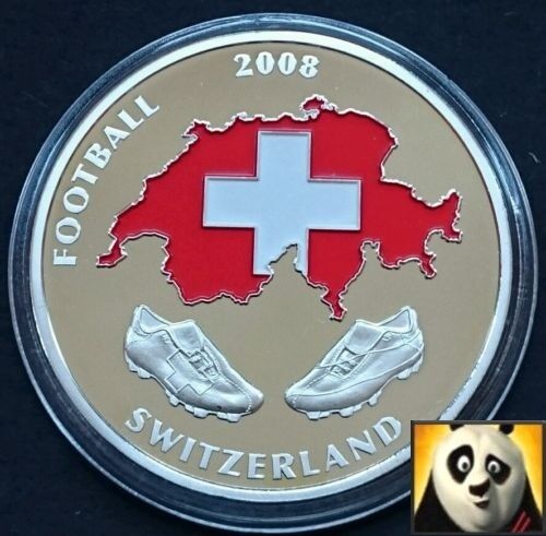 2008 40mm UEFA EURO Football Championship Coloured Switzerland Map Coin Medal  - Afbeelding 1 van 3