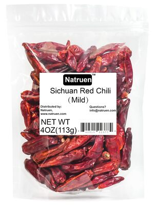 Natruen Whole Dry Szechuan Chinese Red Chili Pods 4oz (Medium Hot)