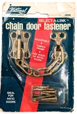NOS!  Security Chain Door Fastener for Patio Doors, Sliding Doors, Brass Finish
