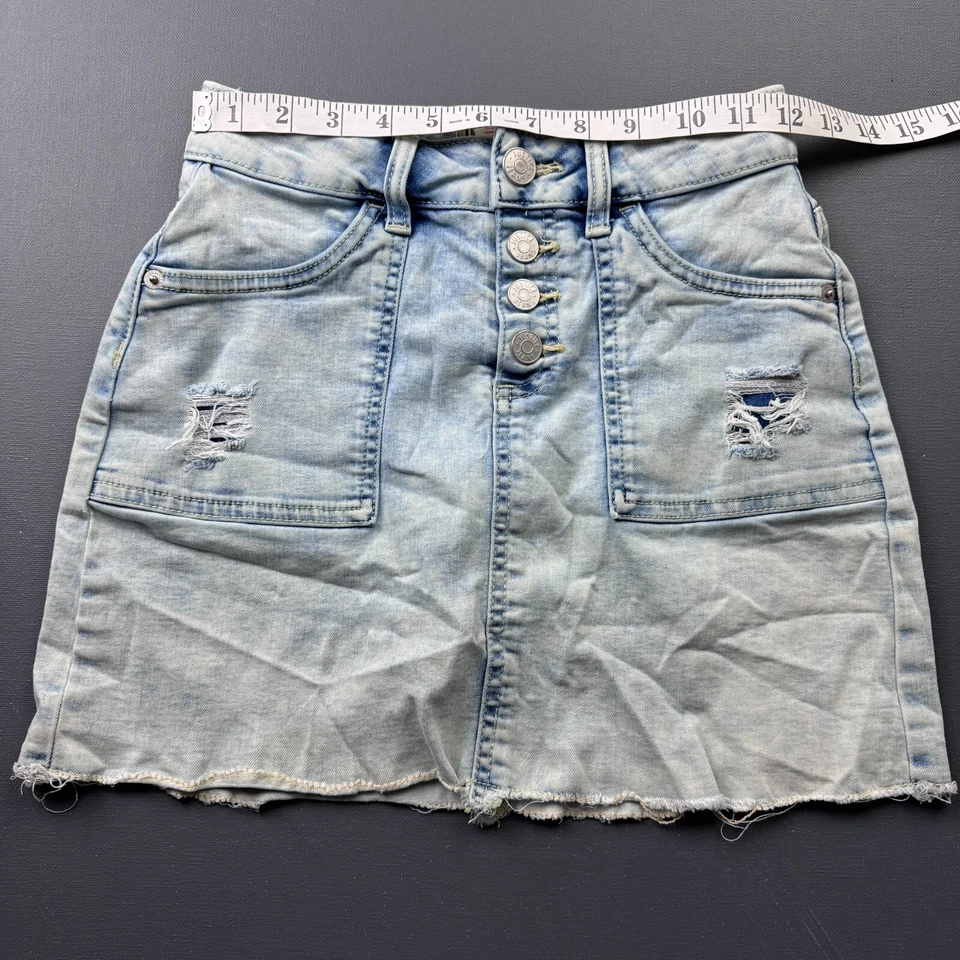 Falda Denim Justice Niñas Talla 12 Botón Frontal Envejecido Jean Mini Clásico Y2K Foto 4 de 4