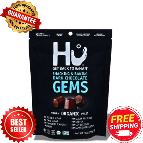 Hu Dark Chocolate Snacking Baking Gems  9 OZ 100% Organic Vegan FREE (PACK OF 6)