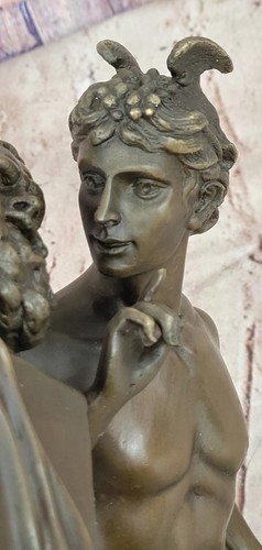 Signed Moulin Bronze Mercury Statue Leaning Hermes Artwork on Marble Base Decor - Picture 5 of 10