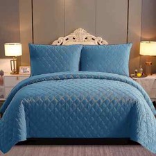 3Pcs Quilted Bedspread Bed Throw Double King Superking with Oxford Pillow Shams.