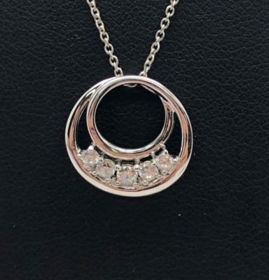 Sterling Silver 925 Elevated Round CZ Geometric Circle Swirl Spiral Necklace 18''