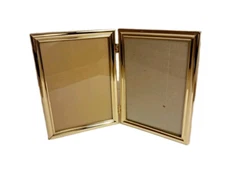 FETCO Brass Picture Frame Double 5x7 Photo Freestanding or Wall Mount