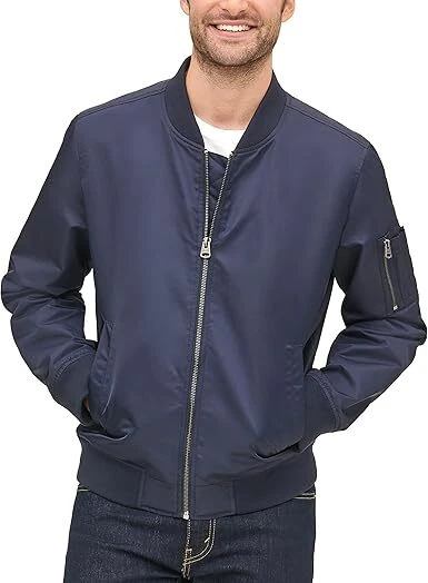 Letterman Football Baseball Bomber Moto Biker Navy Blue Satin Varsity Jacket