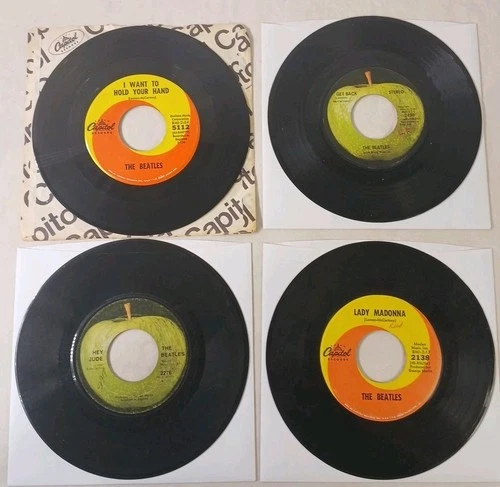 The Beatles 45 RPM 7” Vinyl Record Lot Of 4 Hey Jude Get Back Lady Madonna A8