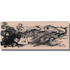 Wood Rubber Stamp, Mermaid In The Ocean, Vintage,Scene,Beach,Lady,Sea,Woman,Fish