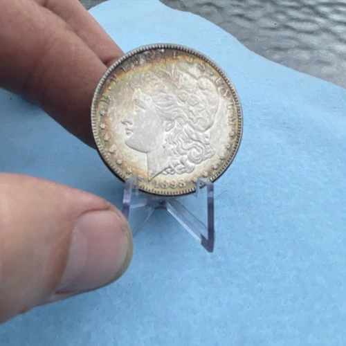 1898-O Morgan Silver Dollar $1 Coin 0.9 fineness rainbow patina on edges