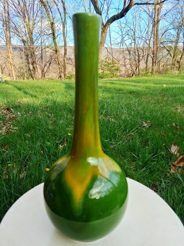 Vintage Royal Haeger Bud Vase 10" Green Yellow Drip Glaze Mid Century