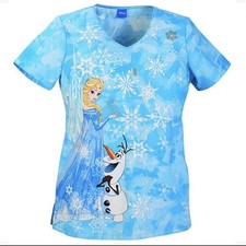 Tooniforms Disney Frozen V-Neck Medical Scrub Top Elsa  Olaf XXS NWT