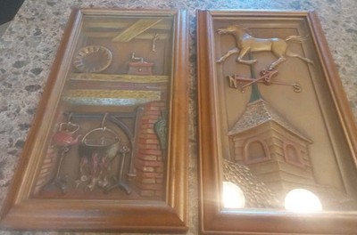 Vtg Turner Wall Framed 3D Shadow Box Horse Weathervane And Fireplace Kitchen
