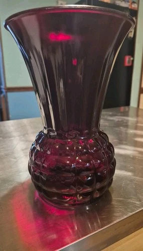 Vintage Anchor Hocking Royal Ruby Red Flared Straight top Pineapple Vase -9" MCM