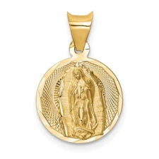 14K Polished Diamond-cut Semi-solid Our Lady Of Guadalupe Round Pendant K5630