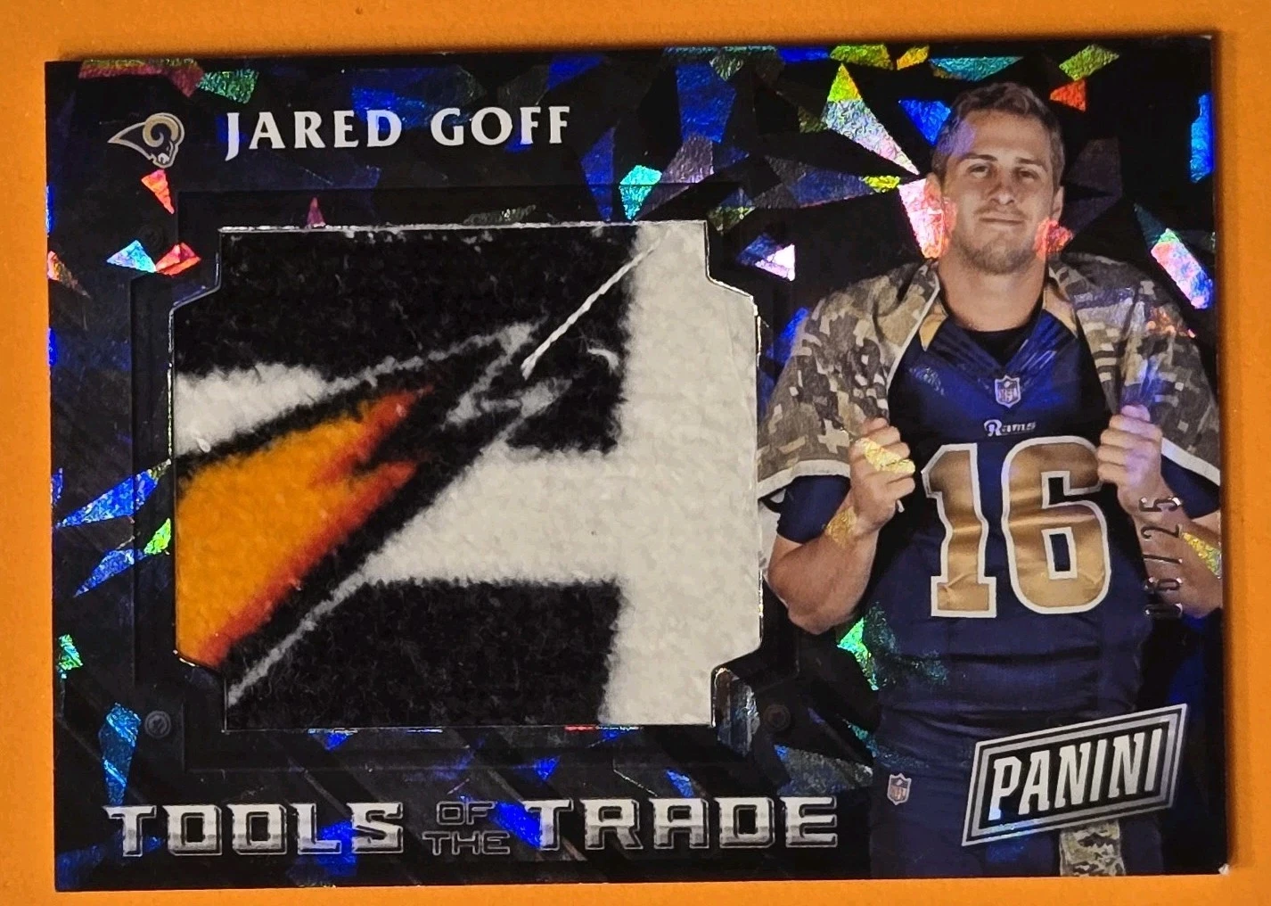 Jared Goff Panini Black Friday Tools of the Trade Jumbo #1 Cracked Ice