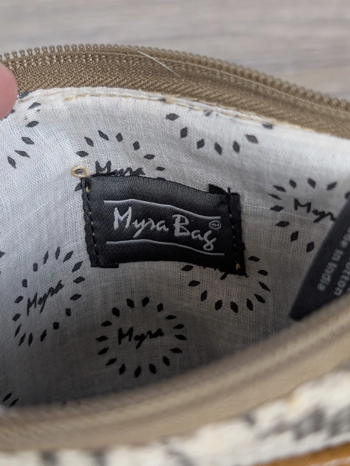 MYRA BAG Bandolera Pequeña Lona y Cuero Marrón Algodón Cremallera Cartera Ajustable Foto 4 de 4