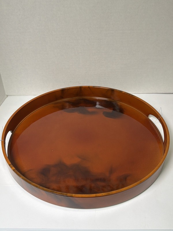 MCM Style Tortoise Shell Lucite Acrylic Round Serving Vanity Tray 13”