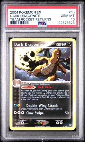 PSA 10 - 2004 POKEMON EX TEAM ROCKET RETURNS 15 DARK DRAGONITE | POP 117