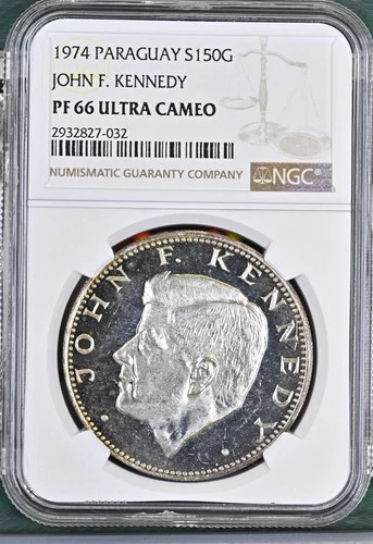1974 PARAGUAY SILVER 150 GUARANIES S150G JOHN F KENNEDY NGC PF 66 ULTRA CAMEO