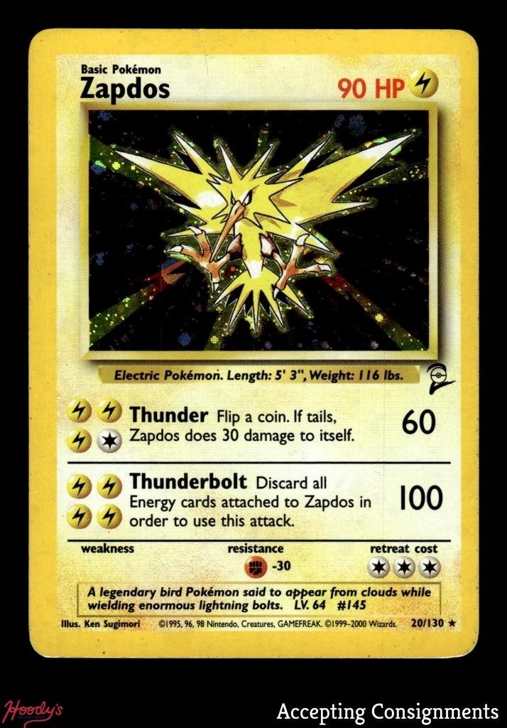 2000 Pokemon Base 2 Unlimited #20 Zapdos HOLO