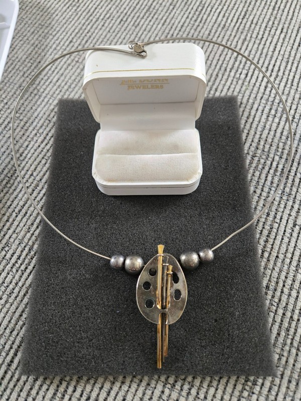 Vintage Neck Wire Collar Necklace with Pendant Artist Paint Brushes Signed BEST