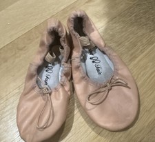 DANCING FAIR Girls Kids Ballet Dance Shoes Pink Leather Size 1 C