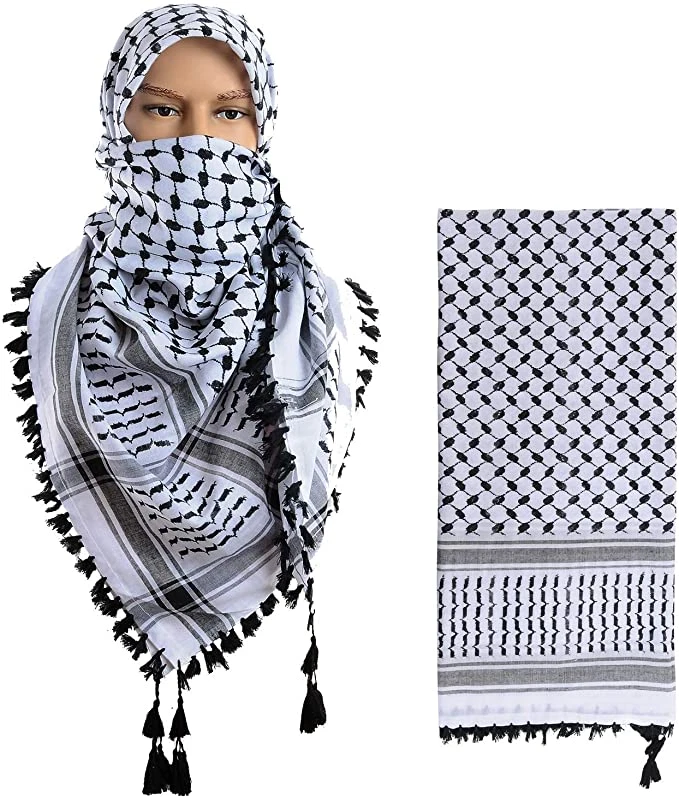 Classic Palestine Black and White Keffiyeh - Full Size