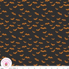 Riley Blake BAD TO THE BONE 11923B Black Orange BATS Quilt Fabric HALLOWEEN