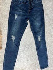 REFUGE- SKINNY WOMENS JEANS sz4 DARK BLUE; DISTRESSED