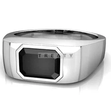 Black Onyx Emerald Cut Gemstone With 925 Sterling Silver Ring For Men's #B858