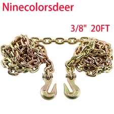 3/8" 20ft Transport Tow Chain Tie Down Binder w/Grade 70 Hooks Truck Traile