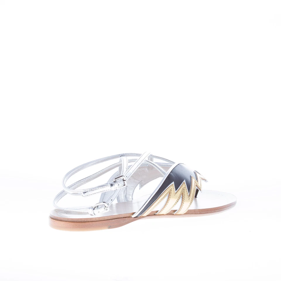 MIU MIU women shoes new Black goat and gold laminate leather flat thong sandal - Image 3 of 4