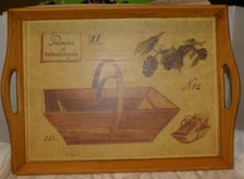 Wooden Decorative Tray FAUX  Hand Painted Design PANIER A VENDAGES 16" X 11.5"