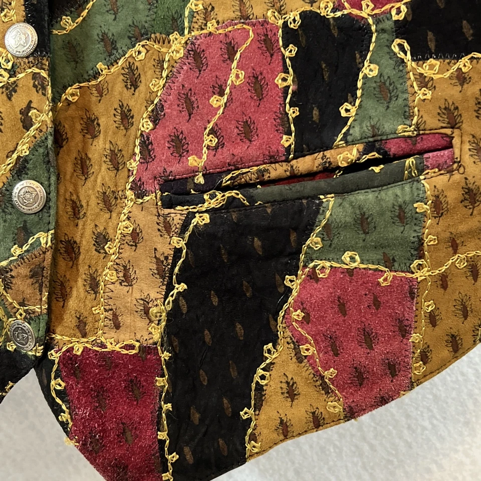 Chaleco Cheyenne Otoño Mujer Talla L Cuero Retazos Vintage Bordado Gamuza Foto 4 de 4