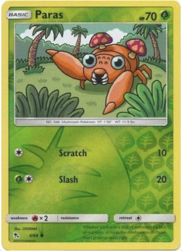 Pokemon - Hidden Fates - Paras - Reverse Holo - 4/68 - New - NM/M