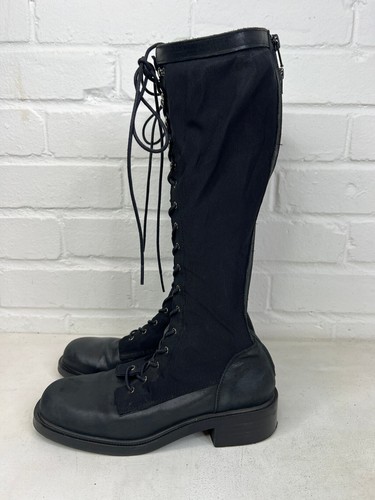 Botas Altas Free People Trickum EU 37 UK 4 Cuero Negro Rodilla Combate Informales - Imagen 3 de 9