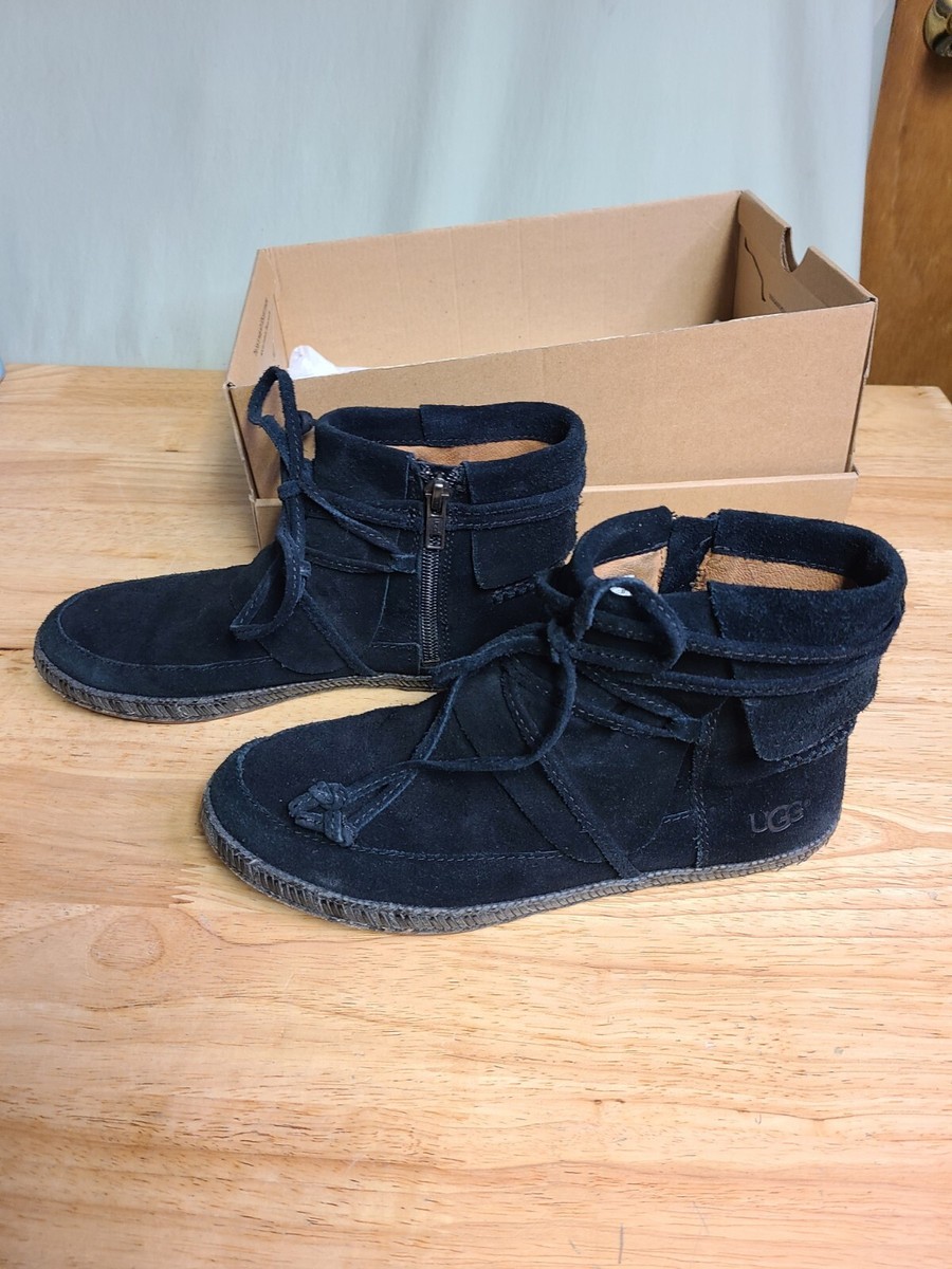 Ugg Moccasin Booties Black Side Zip Ankle S/N 1019129 Womens Boots