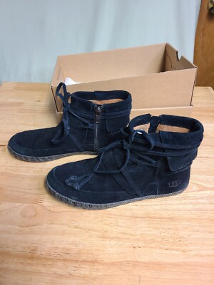 Ugg Moccasin Booties Black Side Zip Ankle S/N 1019129 Womens Boots Ugg Moccasin Booties Black Side Zip Ankle S/N 1019129 Womens Boots