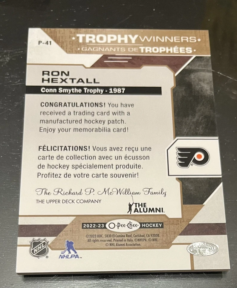 LOTE 22-23 O-Pee-Chee Trophy Winners Patch Smythe 1987 RON HEXTALL & 87-88 OPC RC Foto 3 de 4