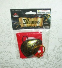 3 PC Pirate Dress-up Set Ages 4 Red Skull Wrap, Black/Gold Eye Patch, Earring